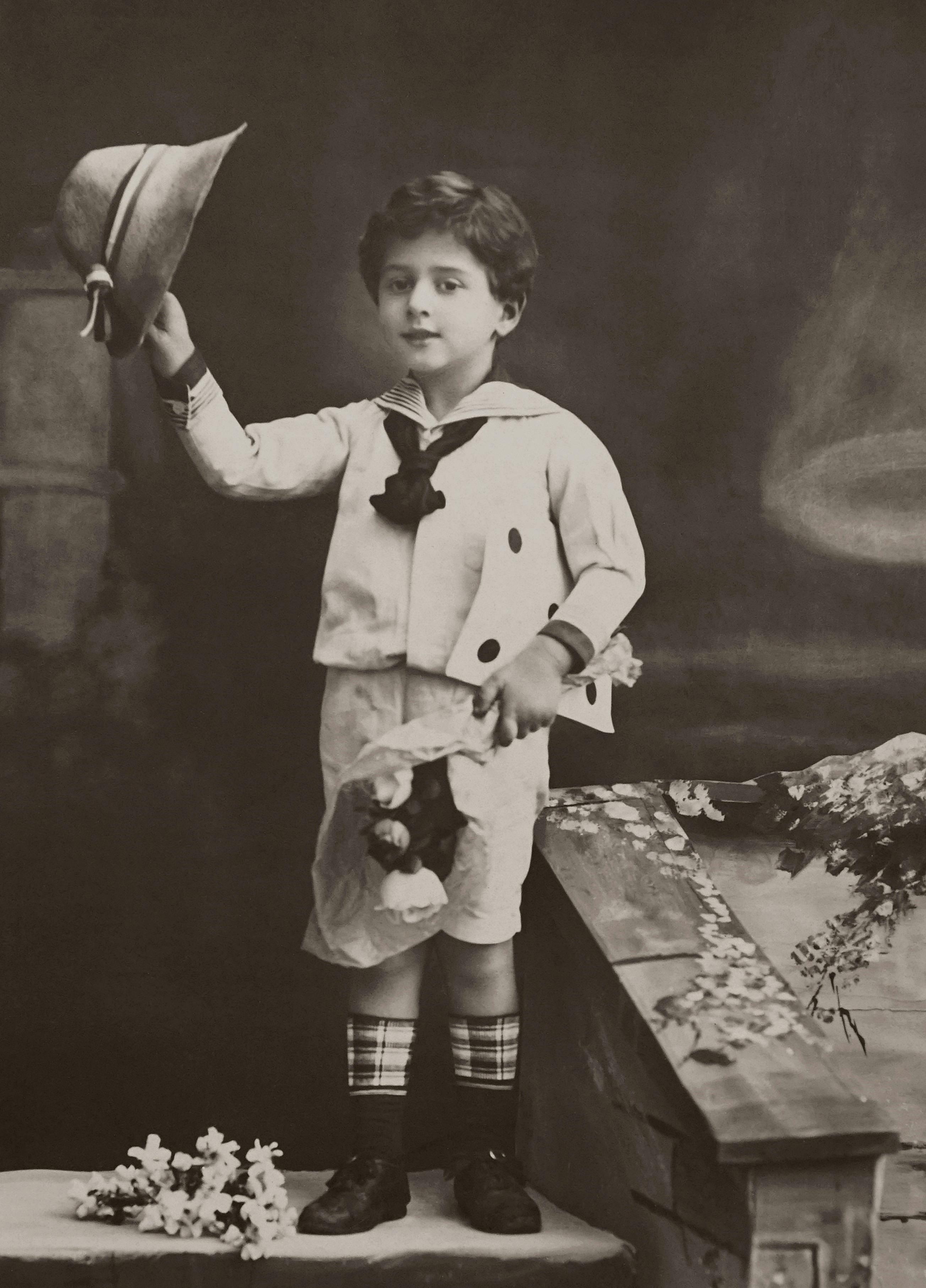 Monochrome Photo of Hansome Boy Wearing Sailor Costume